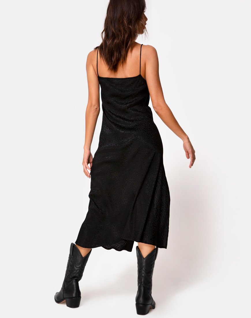 Image of Quinty Midikleid aus Satin Cheetah Schwarz