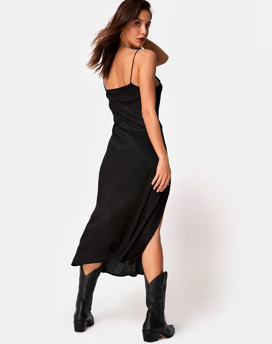 Quinty Midikleid aus Satin Cheetah Schwarz