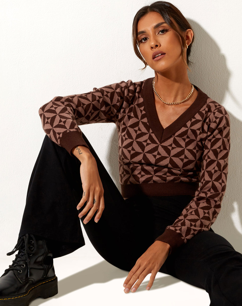 Radka Pullover aus Geostrick Kaffeebraun