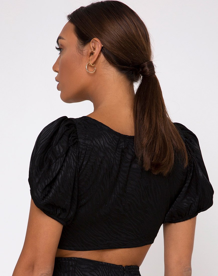 Raemzi Crop Top aus Satin Zebra Schwarz