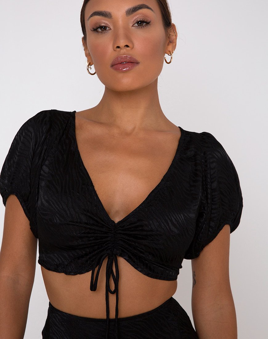 Raemzi Crop Top aus Satin Zebra Schwarz