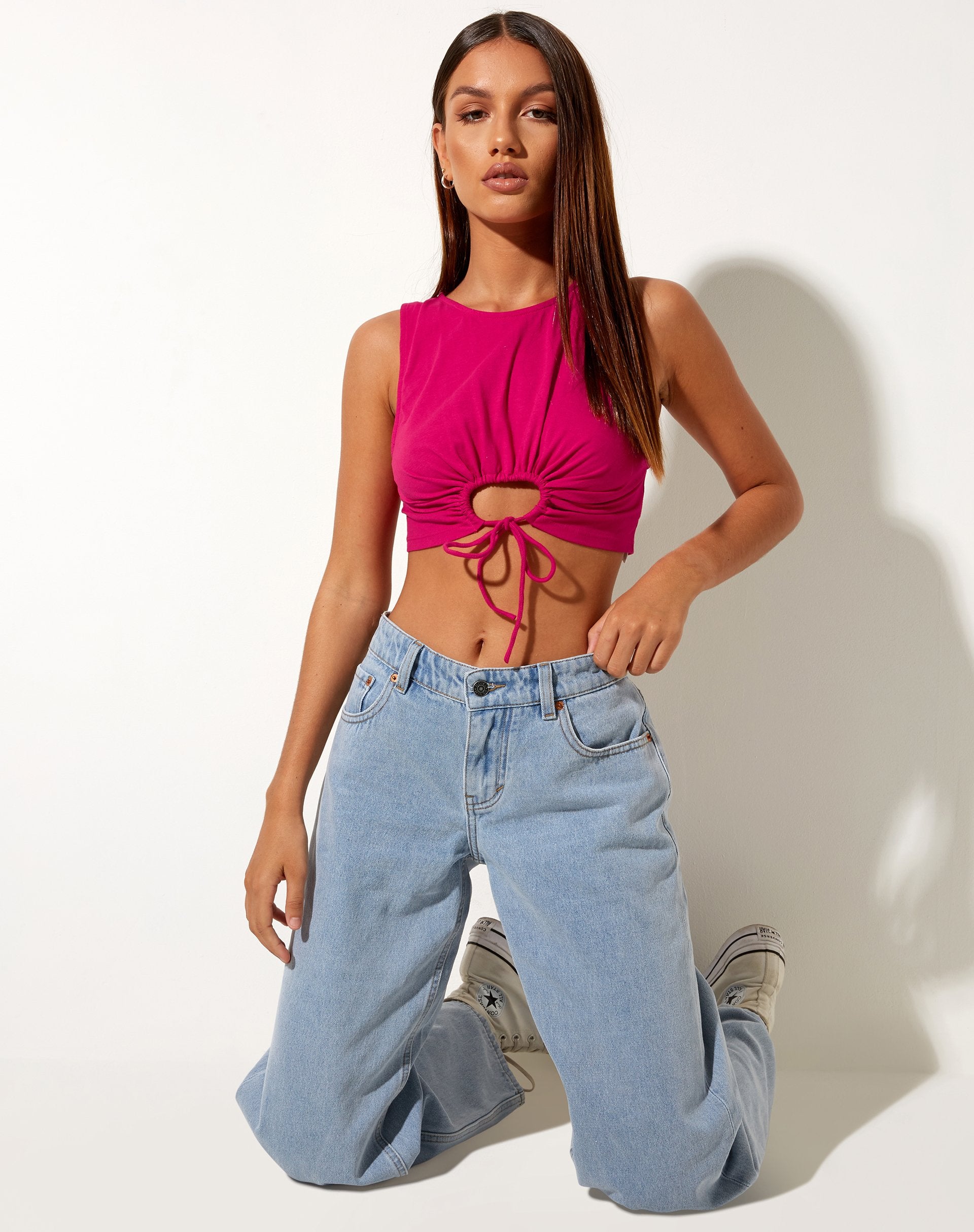 Bild von Yasni Crop Top aus Lycra Fandango Pink