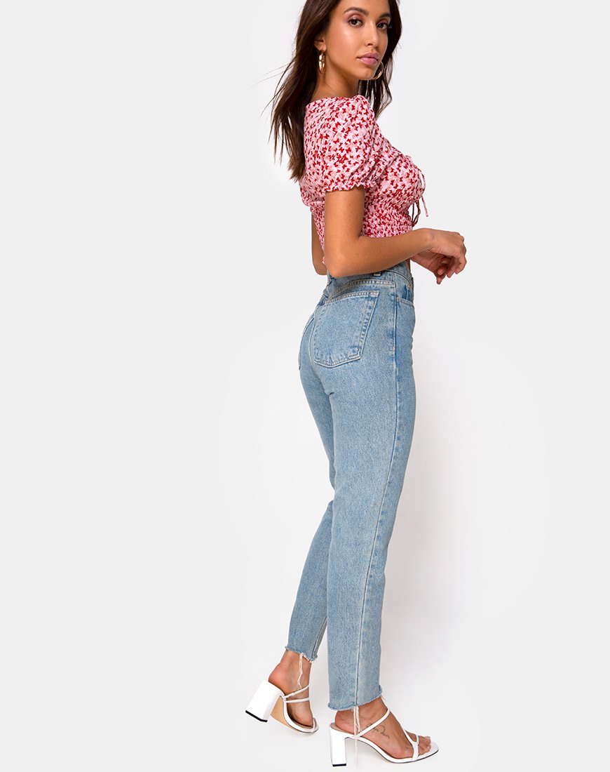 Bild von Raquel Crop Top in Ditsy Butterfly Pfirsich und Rot