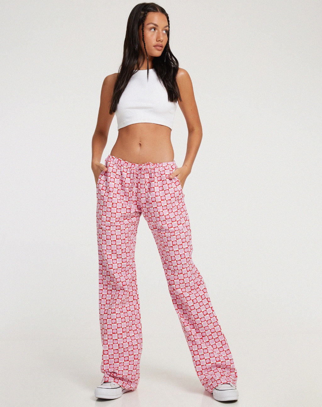 Raya Hose mit weitem Bein aus Apfelkaro Blush Red