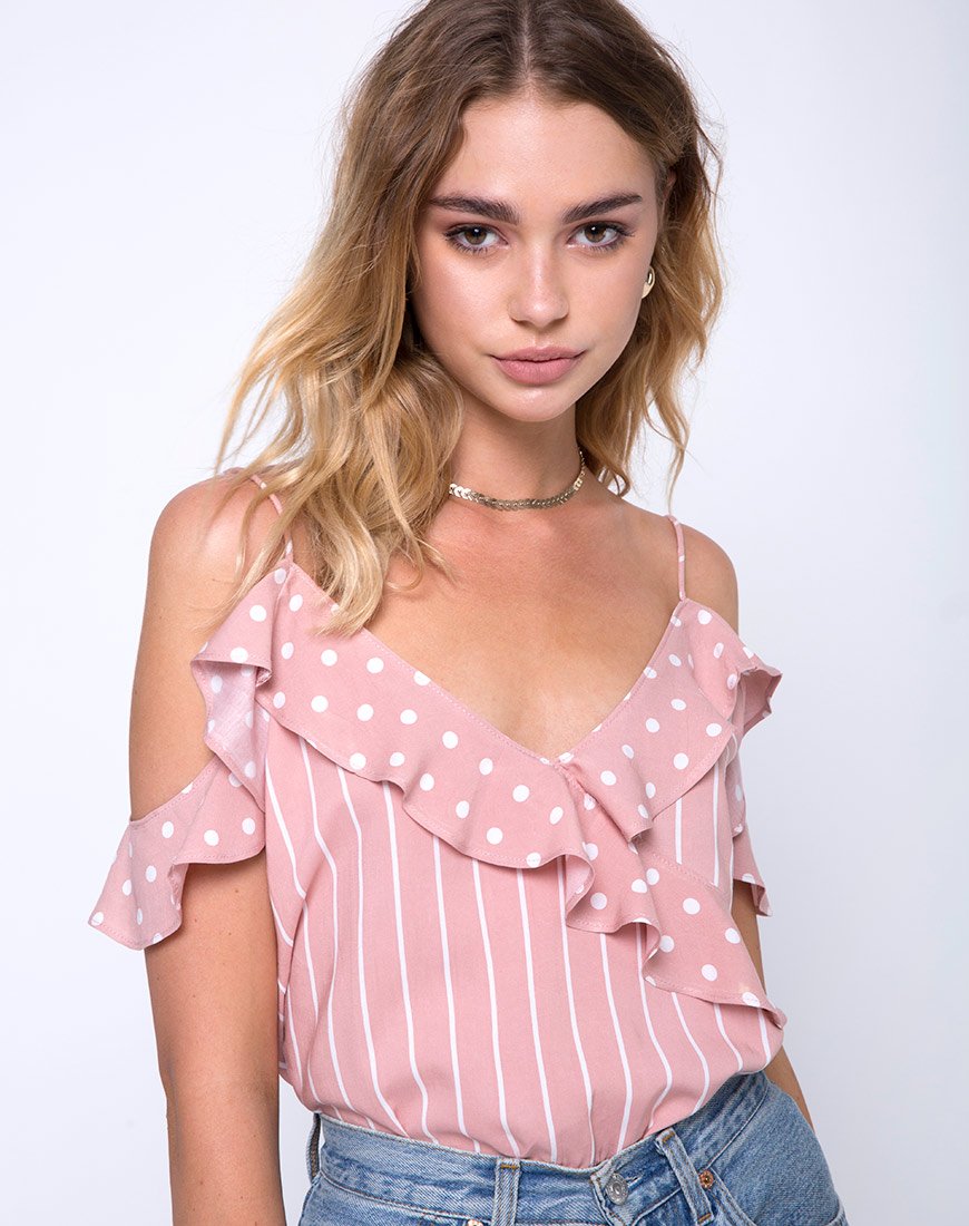 Reilly Mieder mit kalten Schultern in rosa und weiß gestreift