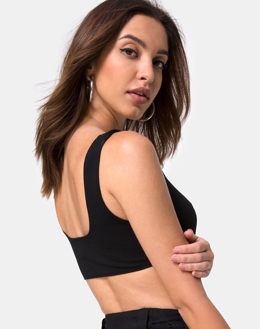 Image of Reka Crop Top in Schwarz mit silberner Schnalle