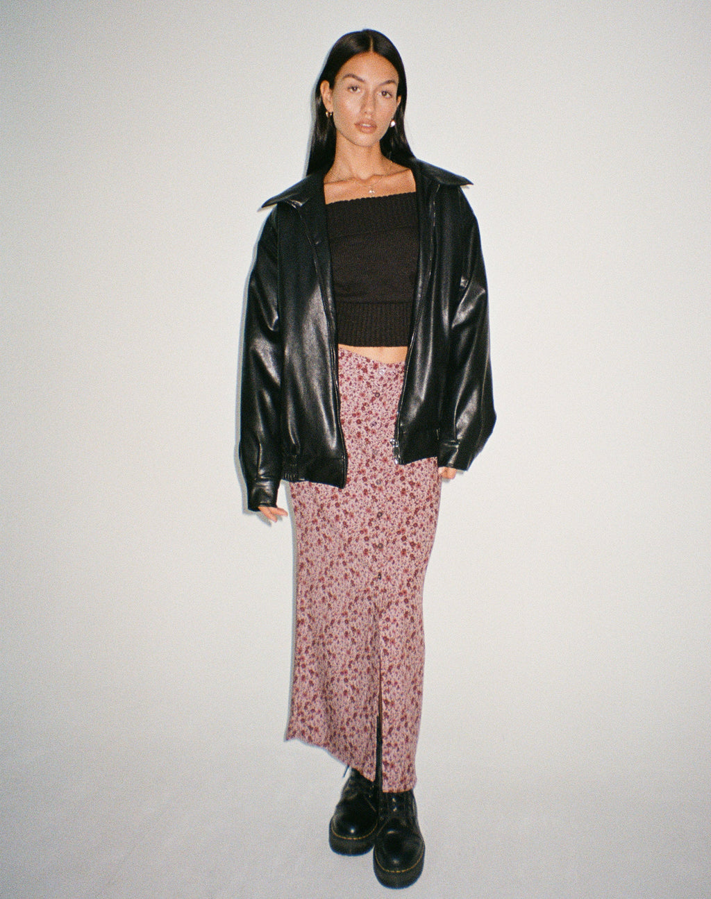 Relow Maxirock in 90er Jahre Floral Burgundy