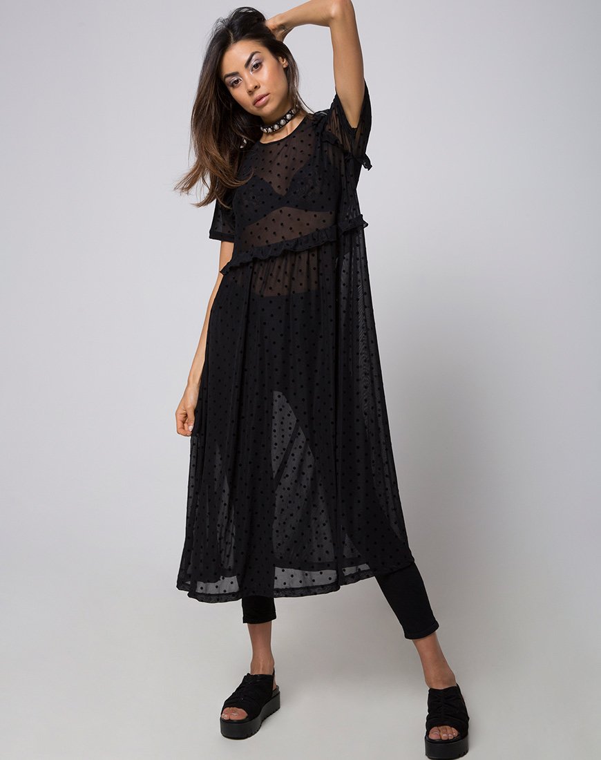 Remy Midikleid aus Polka-Netz schwarz