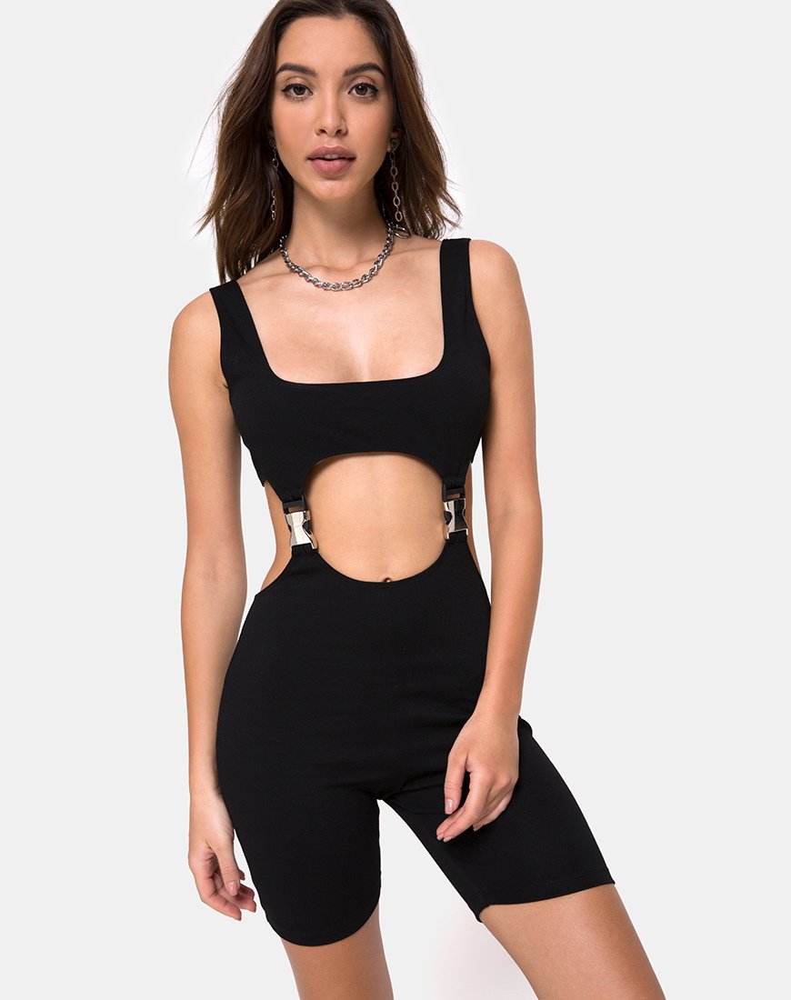 Bild von Requi Unitard in Schwarz mit silbernen Schnallen