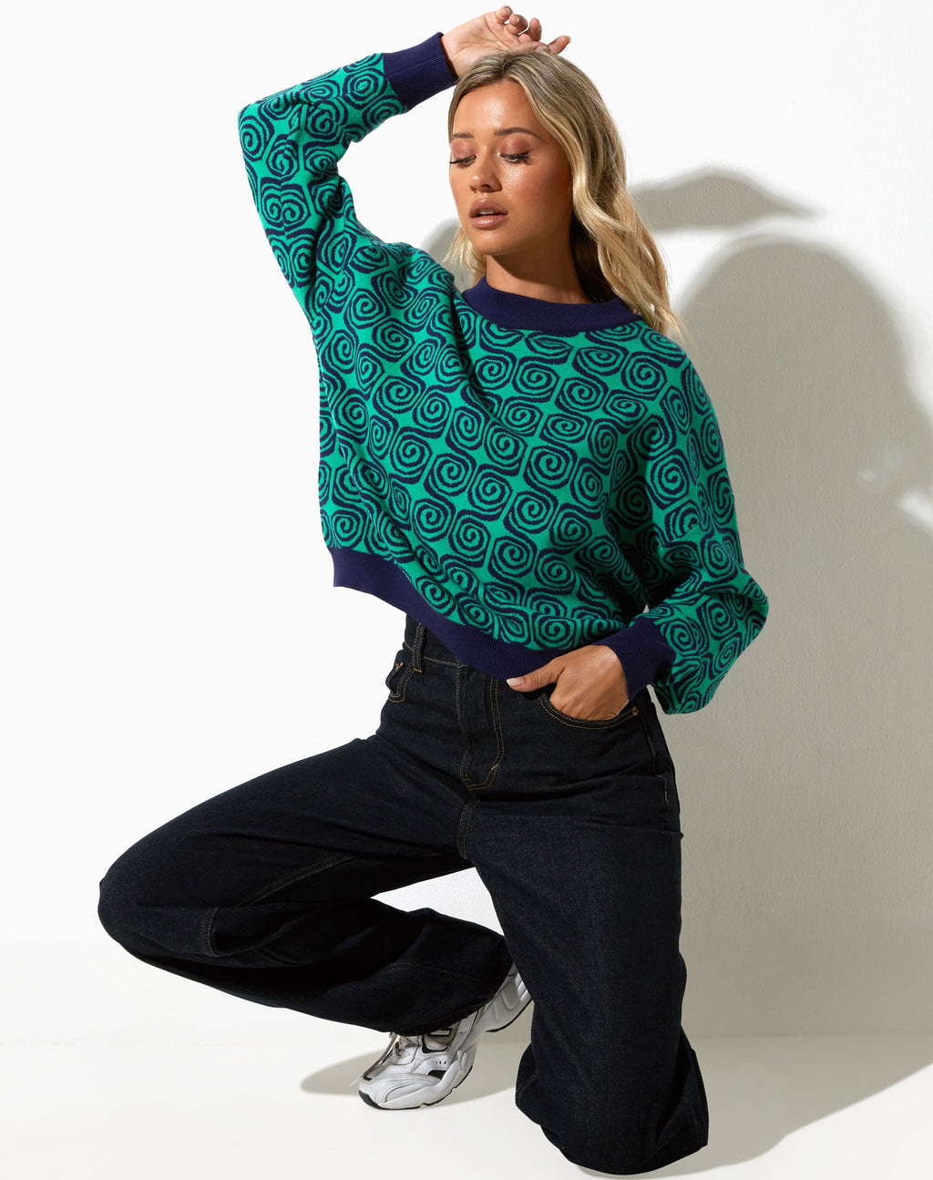 Ammar Pullover in Swirl Grün und Blau