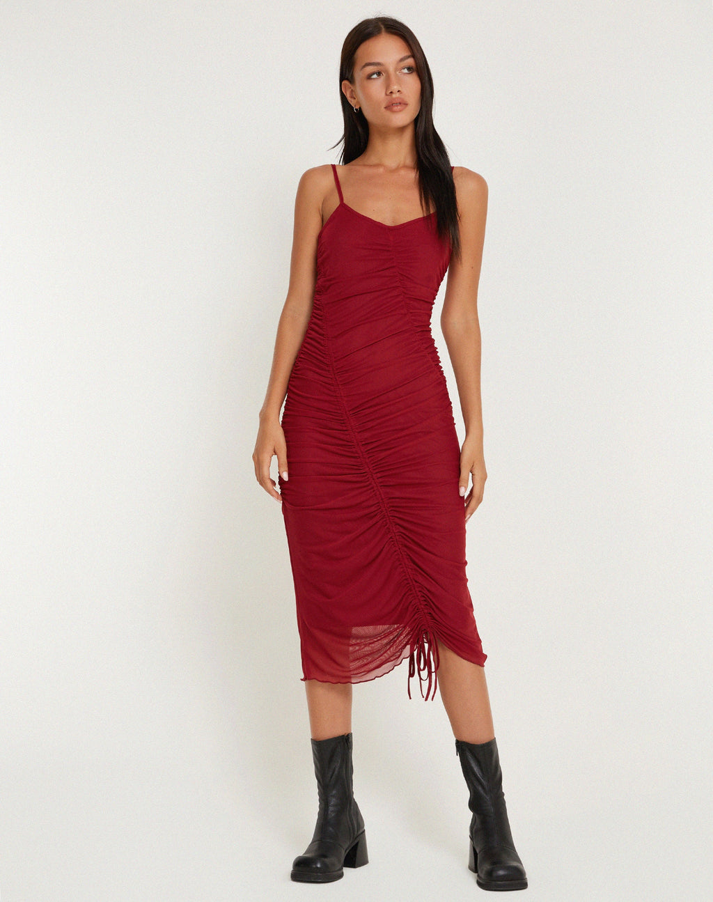 Dulcia Midikleid in Burgunderrot