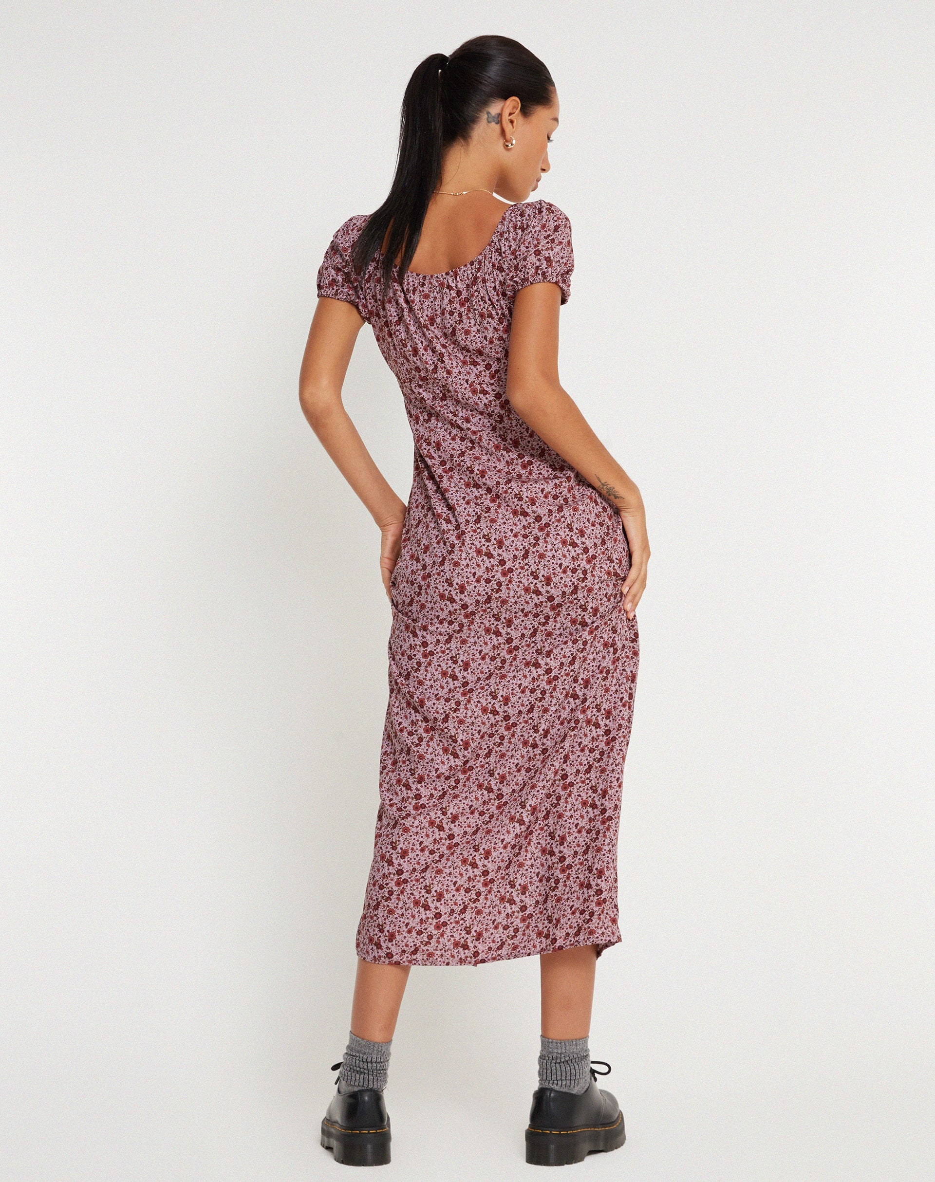 IMAGE OF Larson Midikleid in 90er-Jahre-Burgund mit Blumenmuster