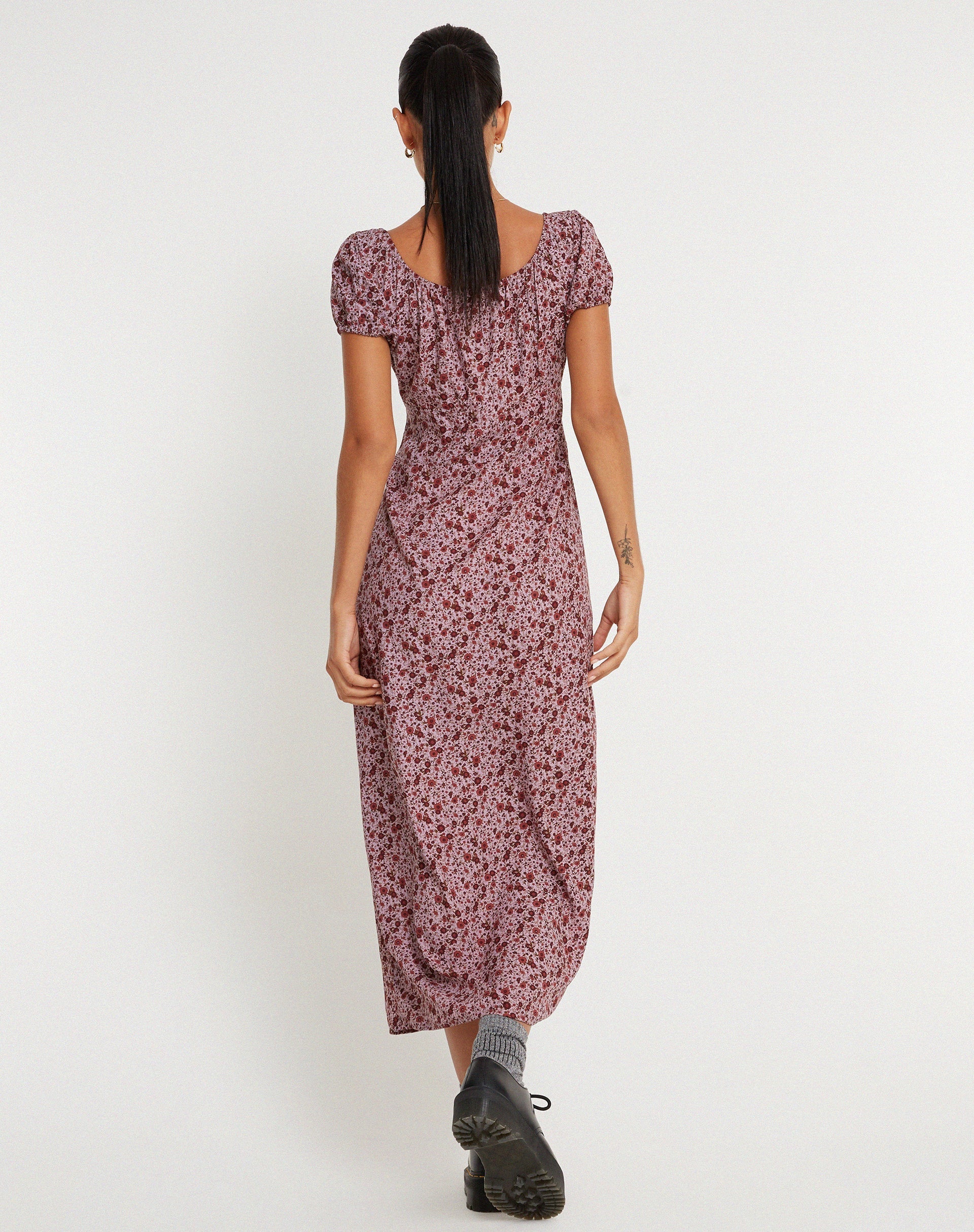 IMAGE OF Larson Midikleid in 90er-Jahre-Burgund mit Blumenmuster