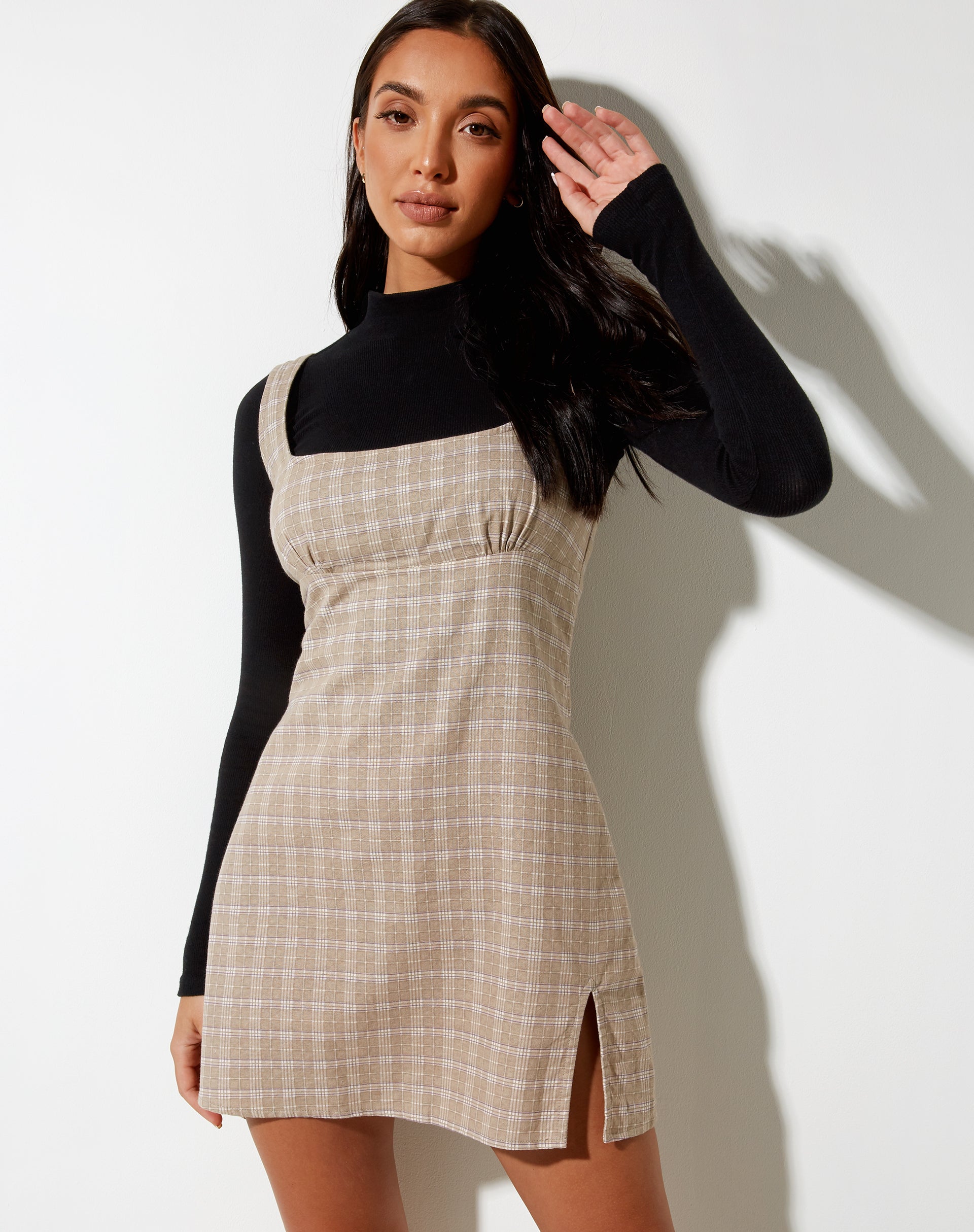 Image of Mehra Minikleid in Taupe Karo
