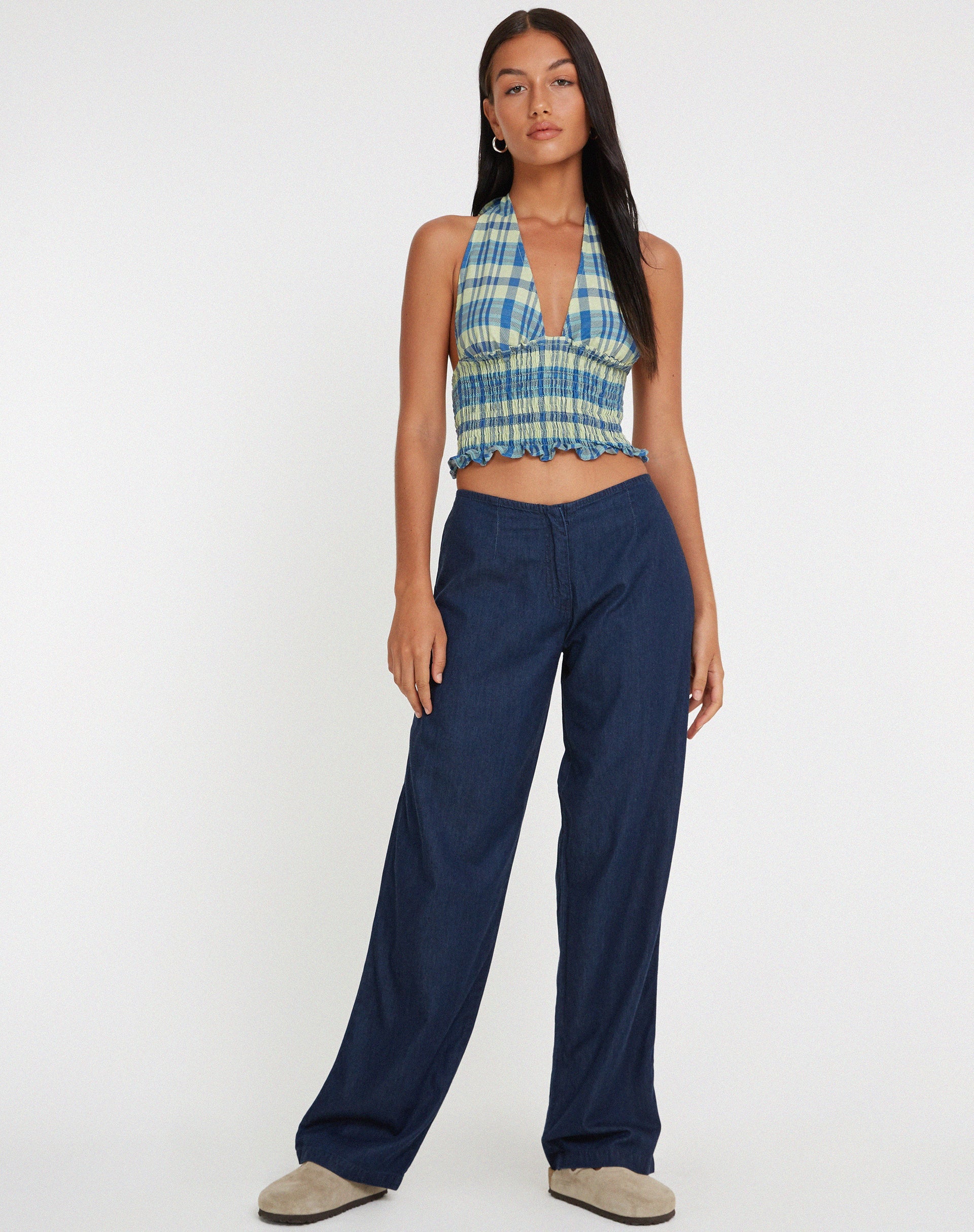 Abbildung von Naoki Crop Top in Colourpop Karo Grün und Blau