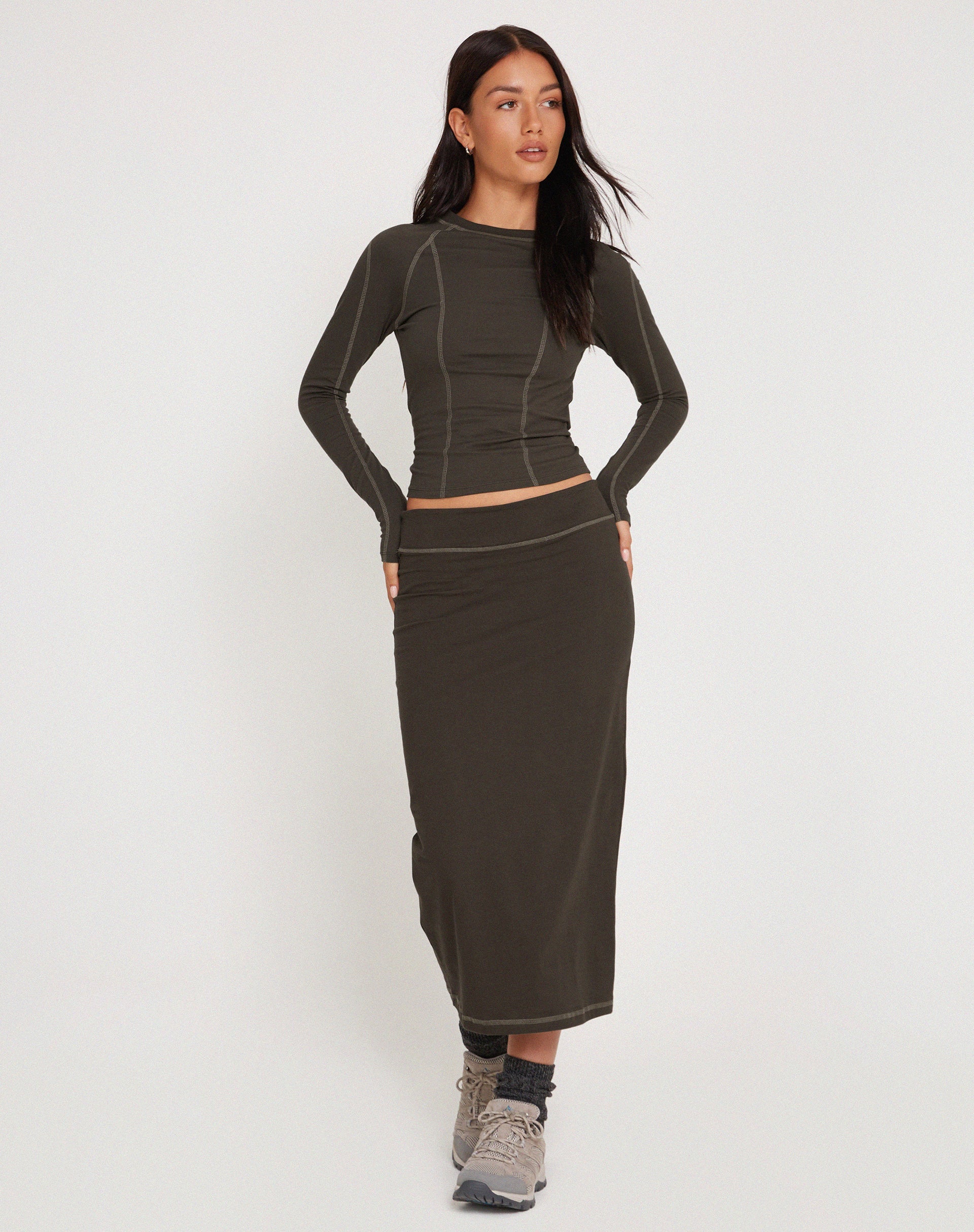 Image of Peka Midirock in Gunmetal mit grauer Steppnaht