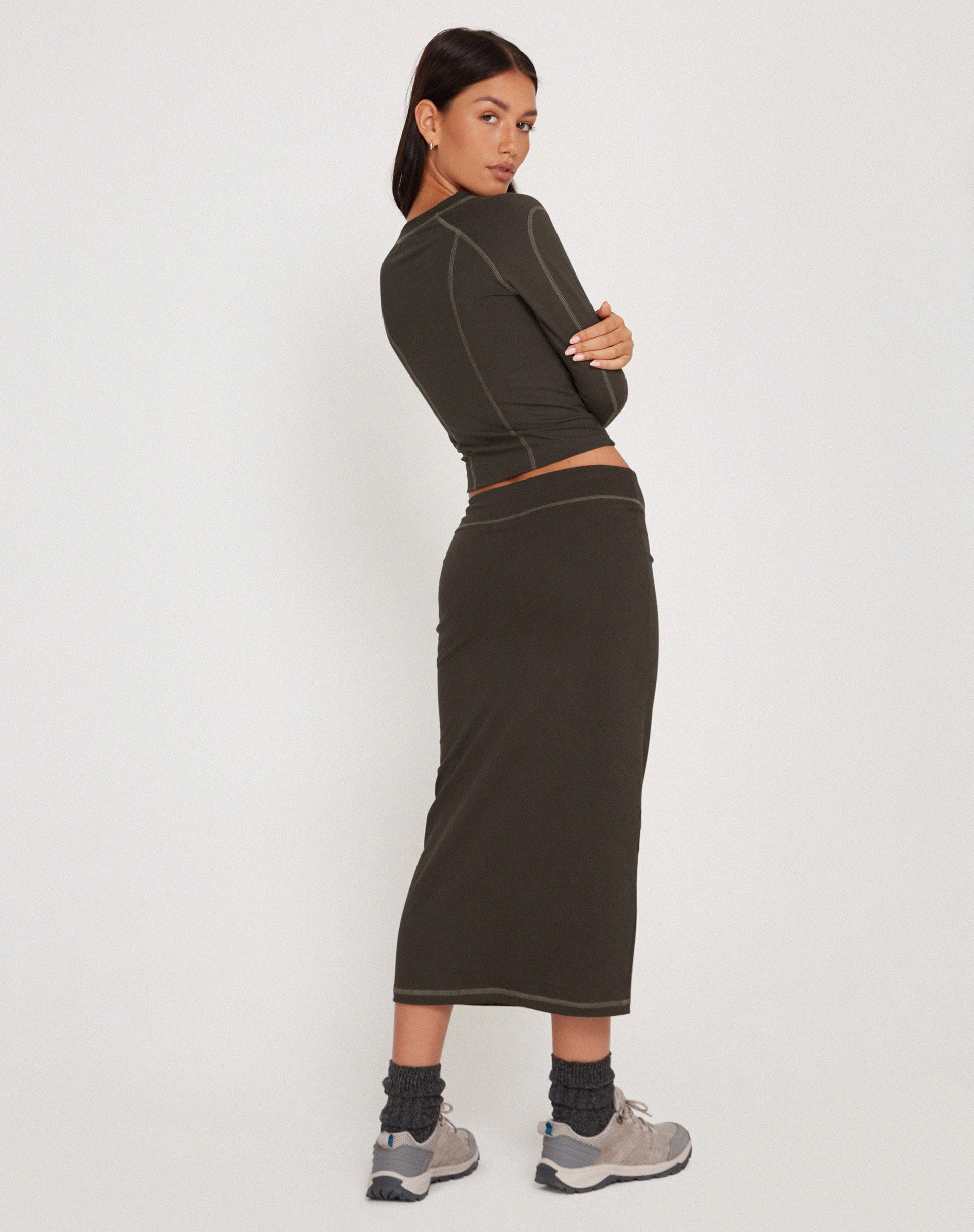 Image of Peka Midirock in Gunmetal mit grauer Steppnaht