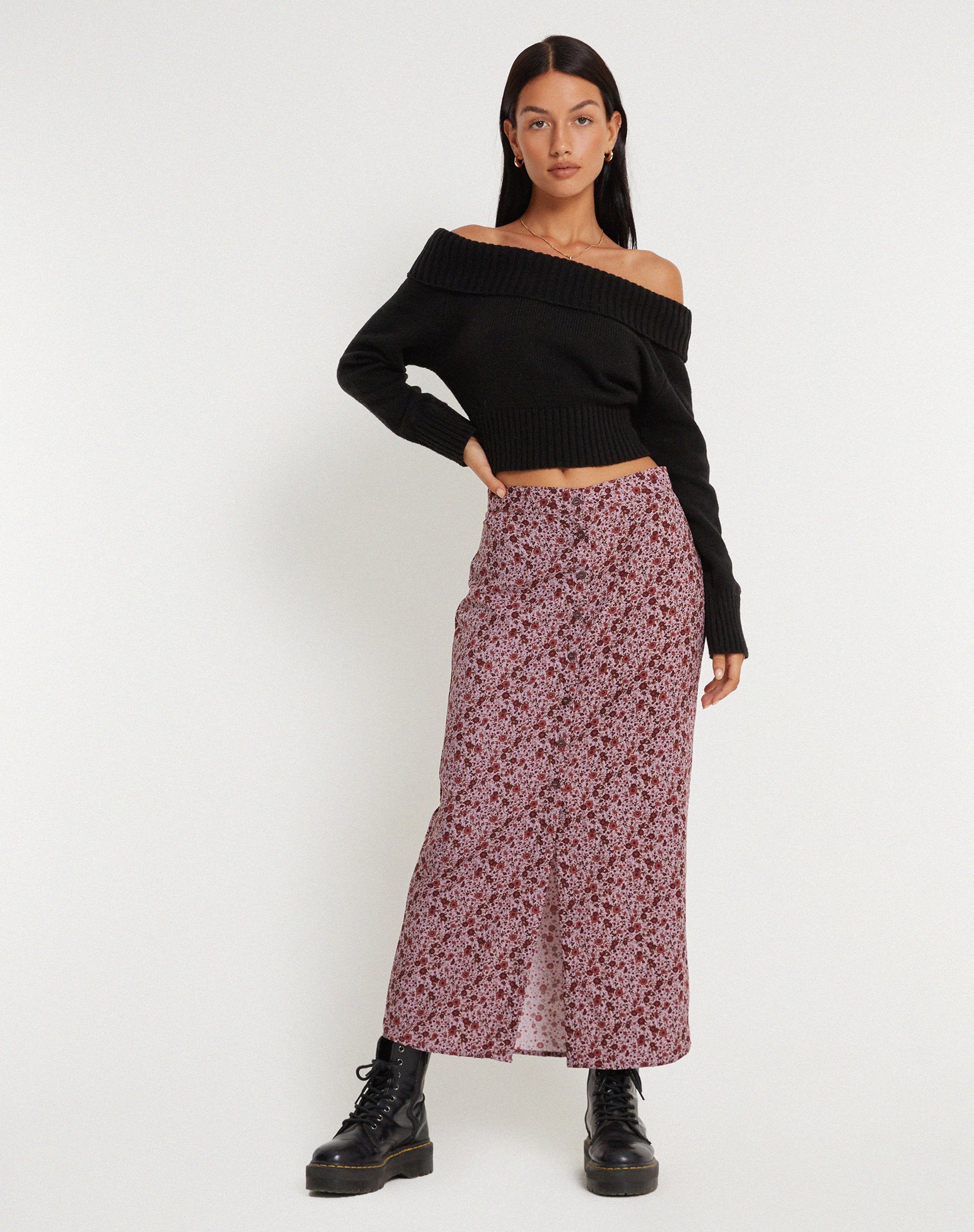 Abbildung des Relow Maxirocks in 90's Floral Burgundy