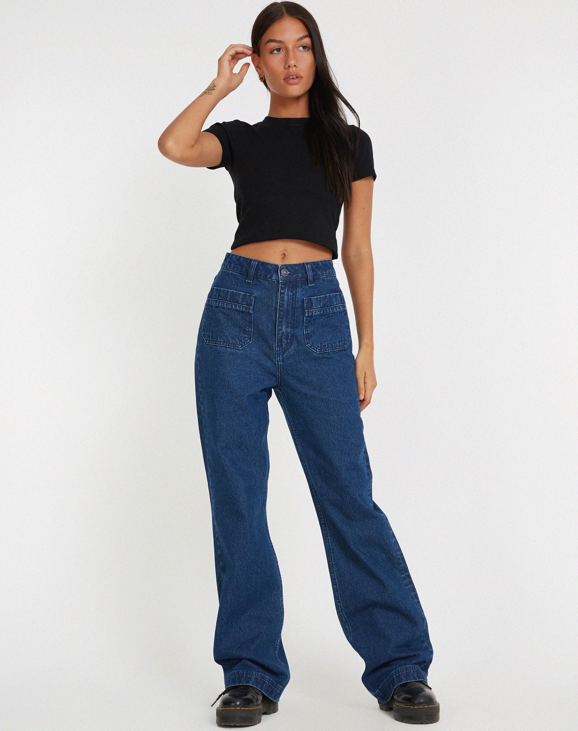 Bild von Retro Pocket Flare Jeans in 90er Indigo