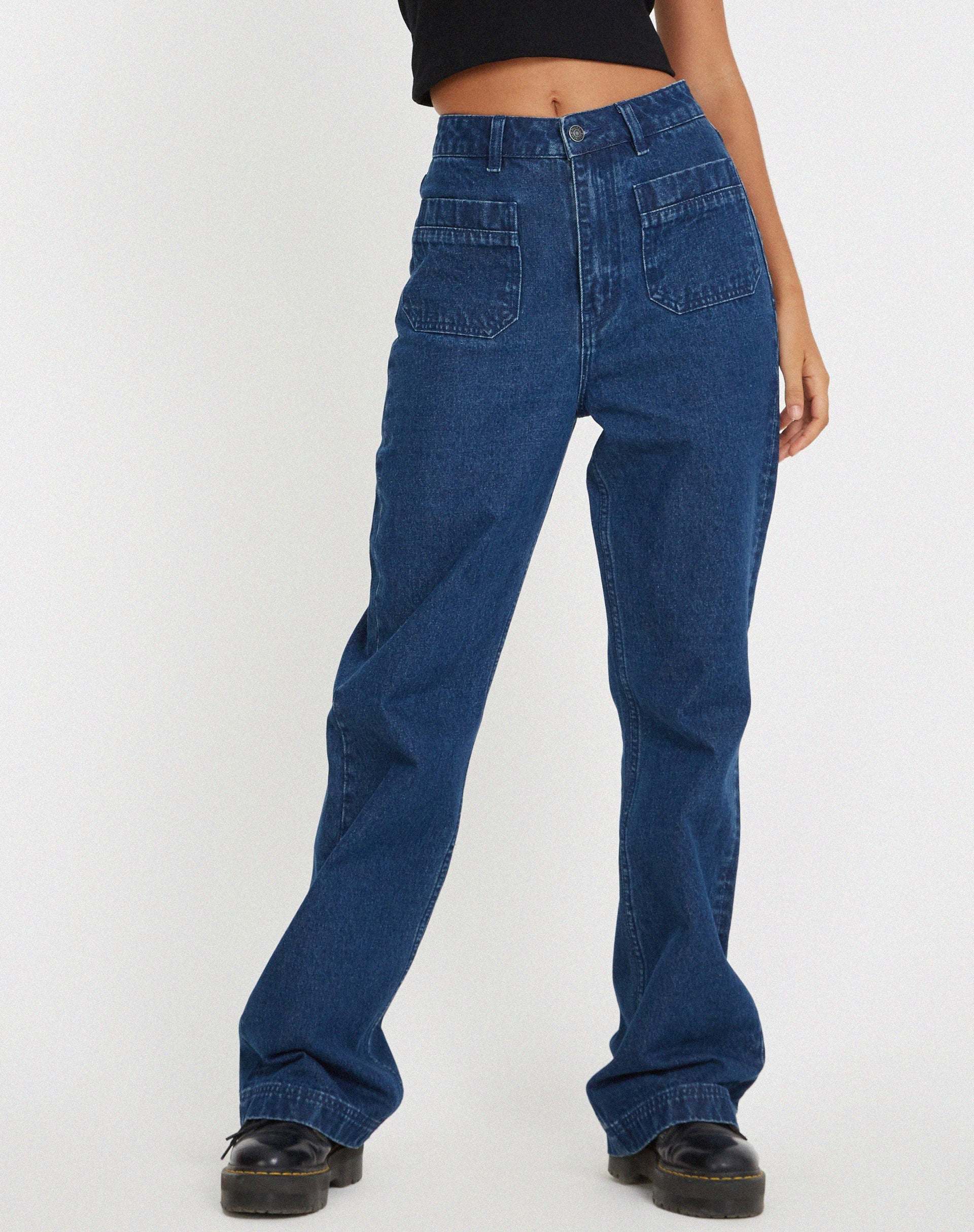 Bild von Retro Pocket Flare Jeans in 90er Indigo