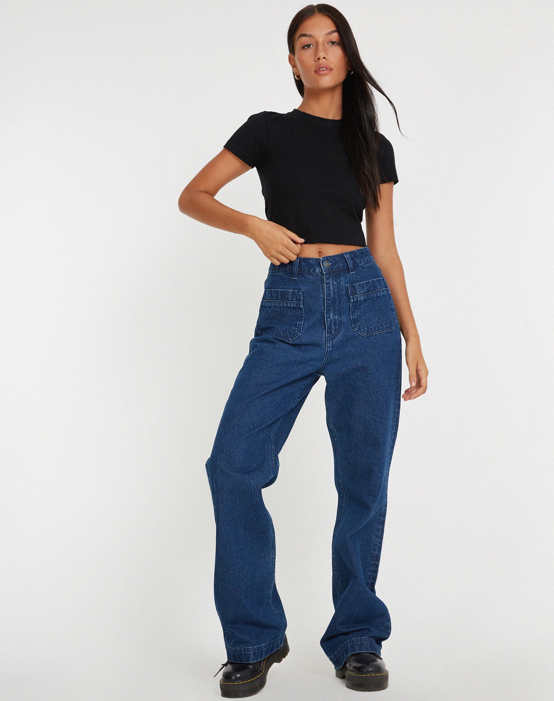 Bild von Retro Pocket Flare Jeans in 90er Indigo