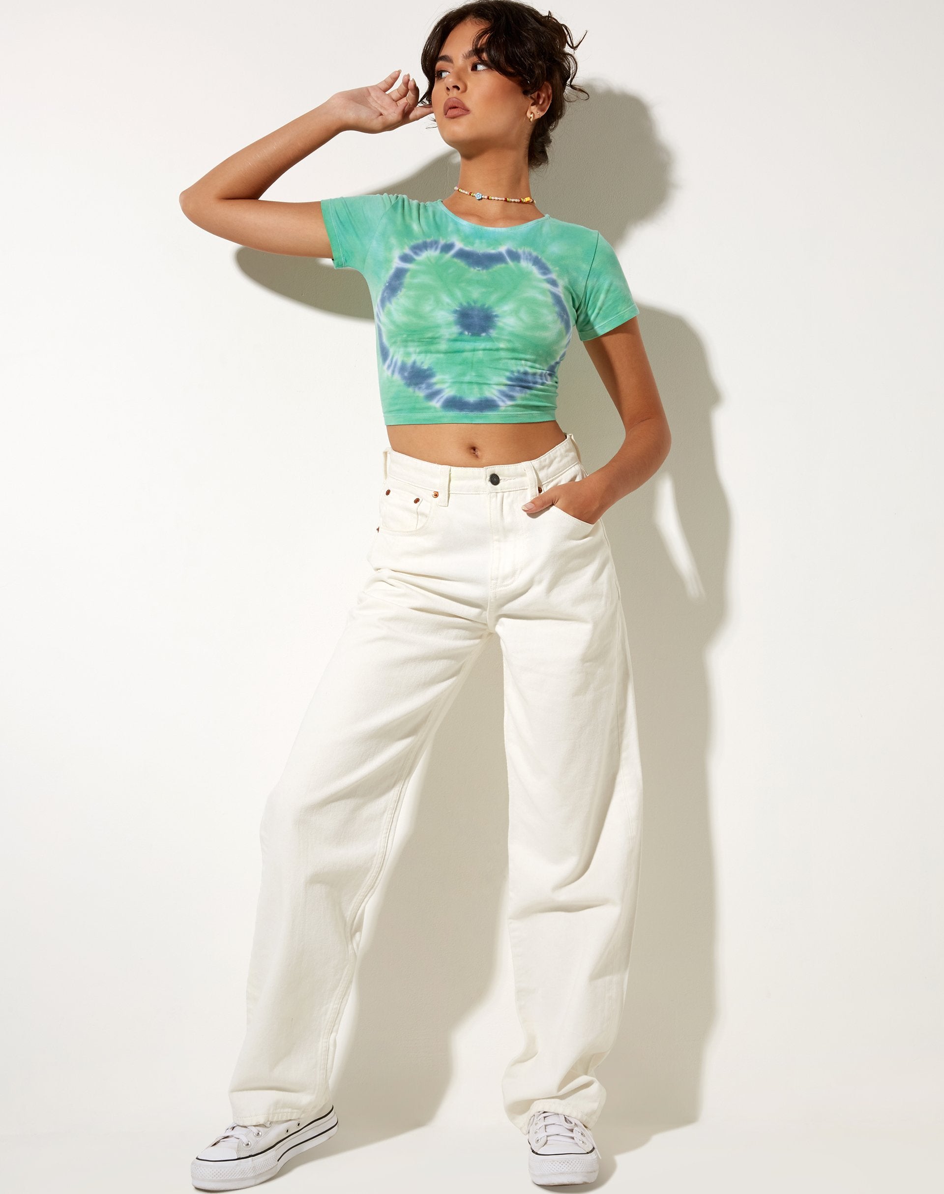 Bild von Tindy Crop Top in Grün Blau Blume Tie Dye