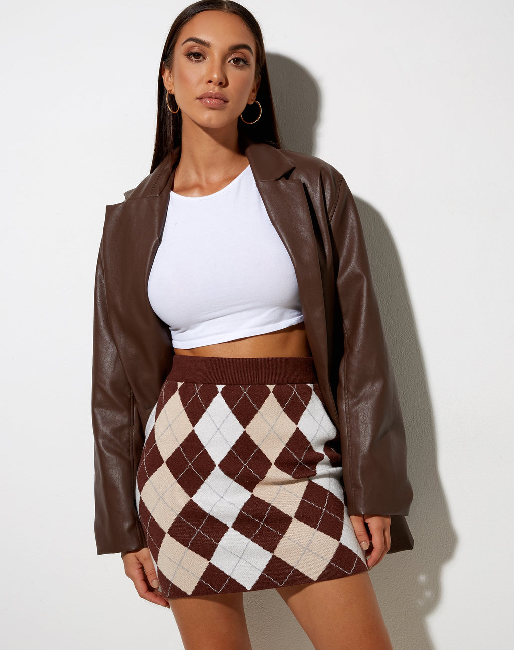 Riani Minirock aus gestricktem Argyle Tan