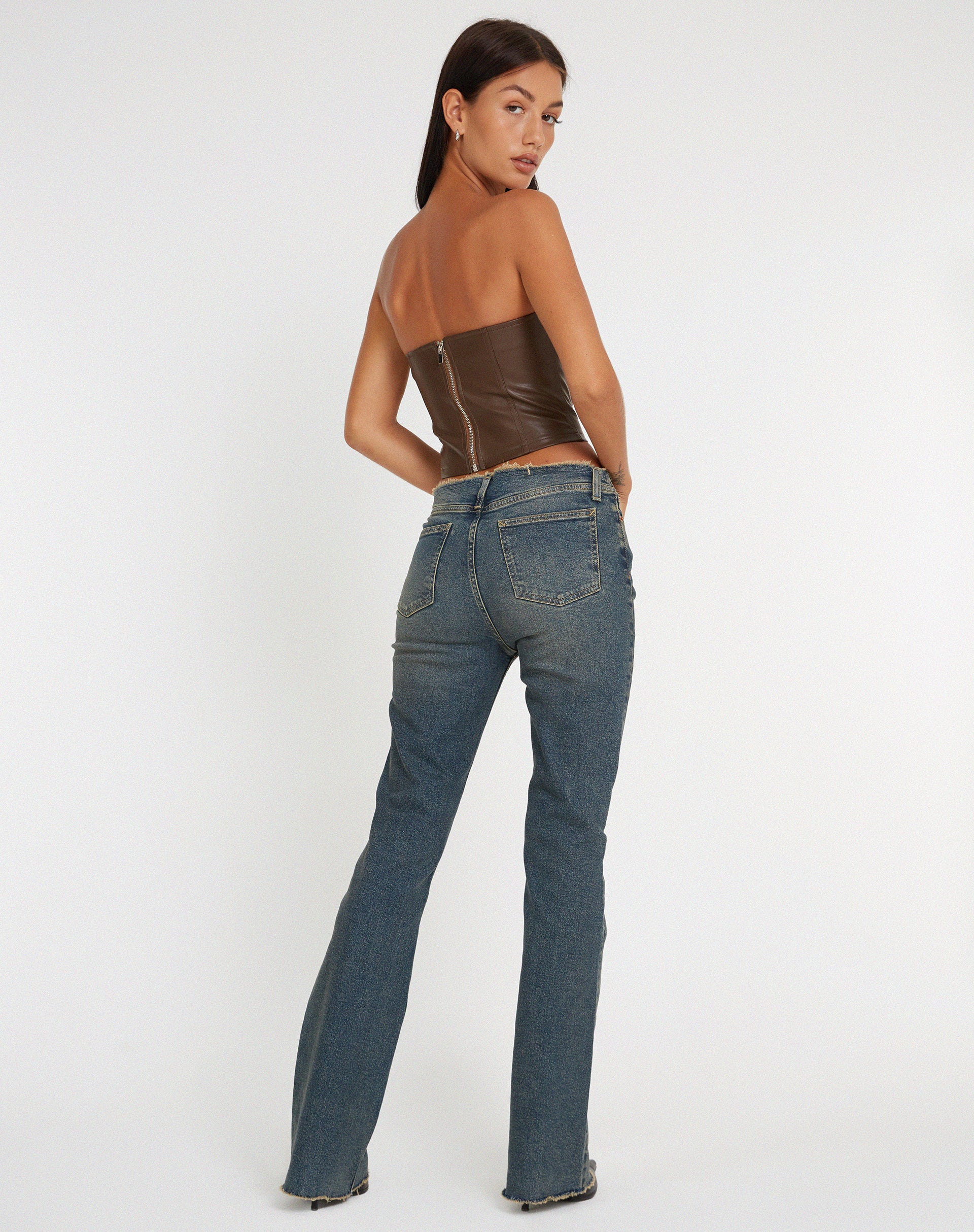 Image of Riaza Bandeau Korsett Top in PU Braun