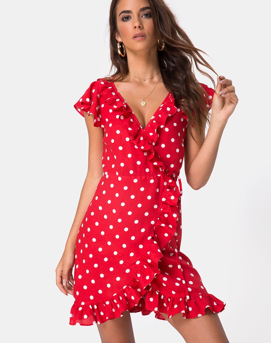Rica Skaterkleid in Medium Polka Rot und Weiß