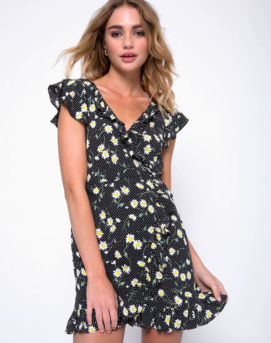Rica Skaterkleid in Polka Daisy Schwarz