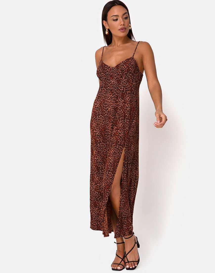 Rinda Maxikleid in Crinkle Ditsy Leopard Orange