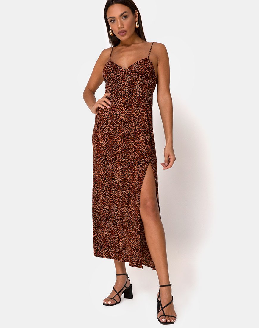 Bild von Rinda Maxikleid in Crinkle Ditsy Leopard Orange