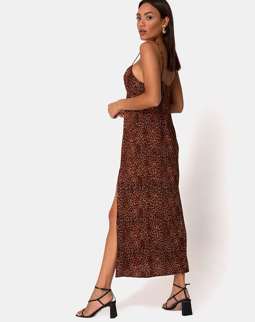 Rinda Maxikleid in Crinkle Ditsy Leopard Orange