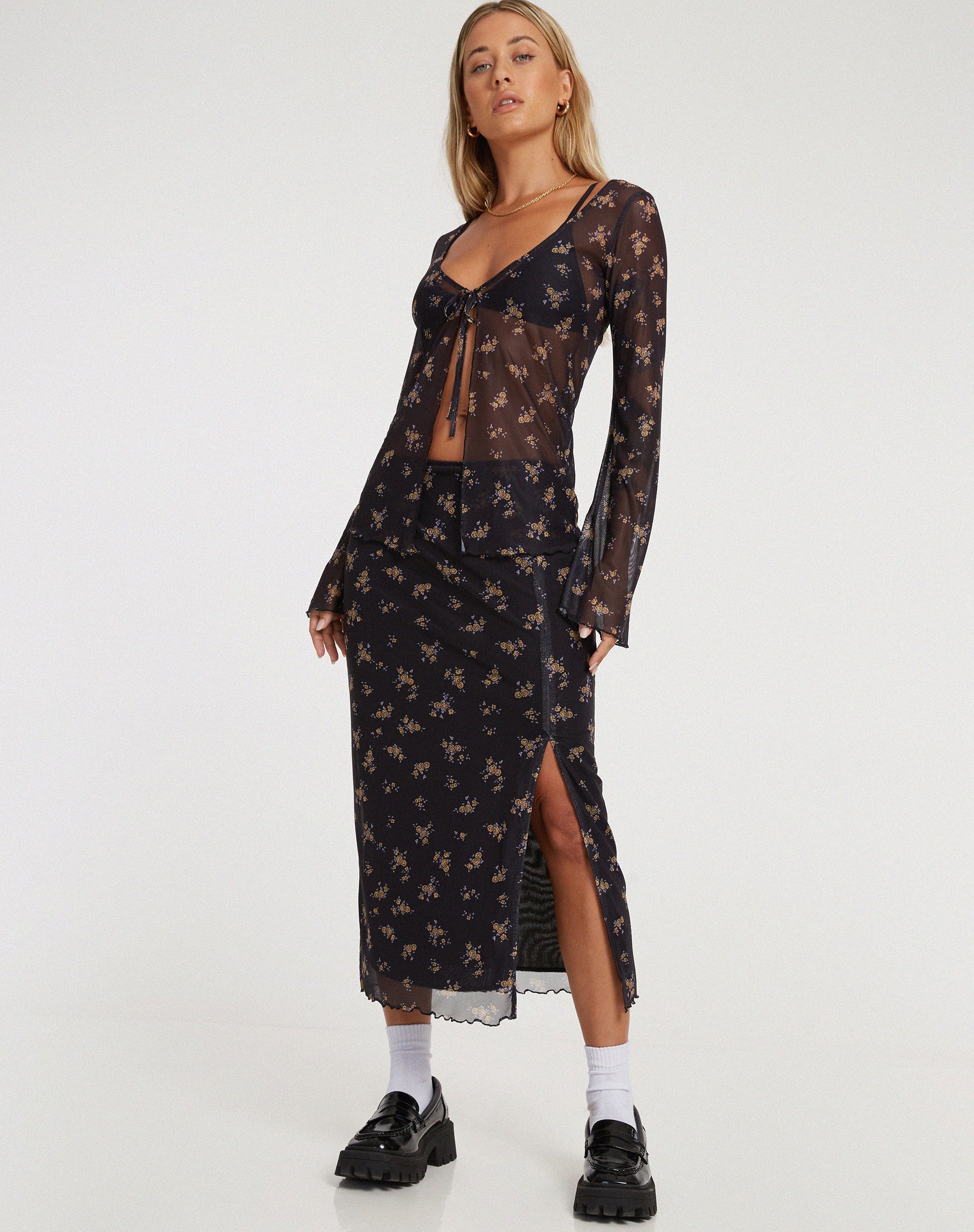 IMAGE OF Rindai Midirock in Femme Floral Schwarz und Gold