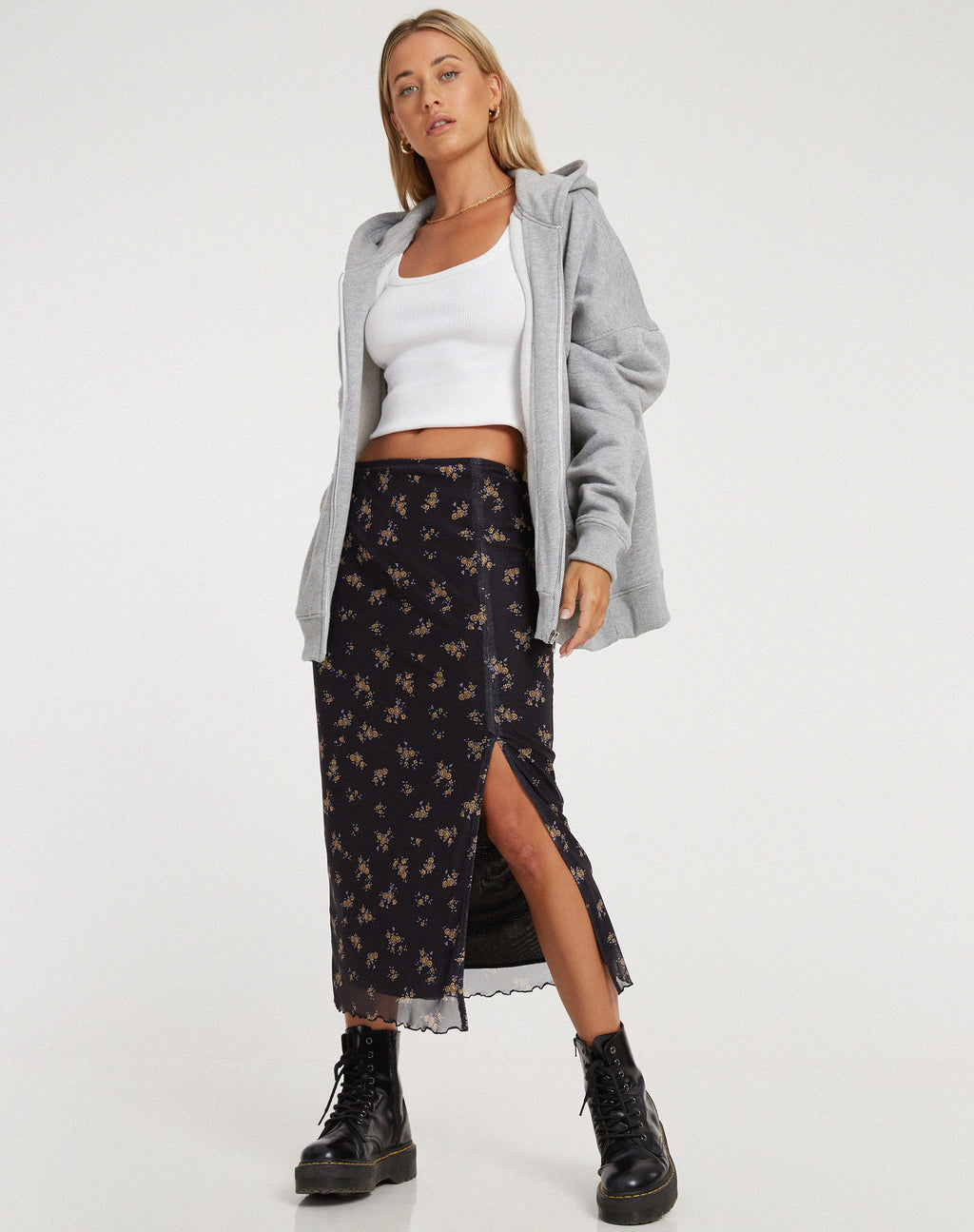 Rindai Midirock in Femme Floral Schwarz und Gold