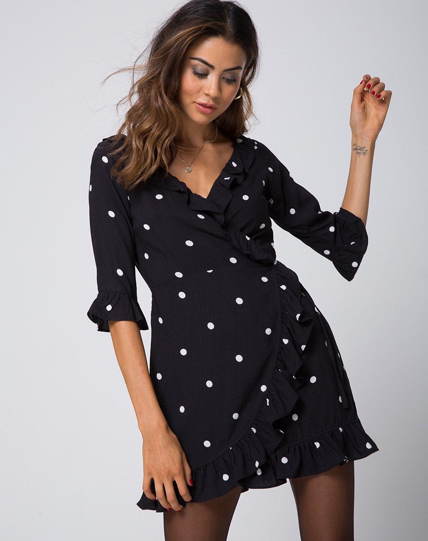 Riser-Kleid in Schwarz-Weiß mit Polkadot