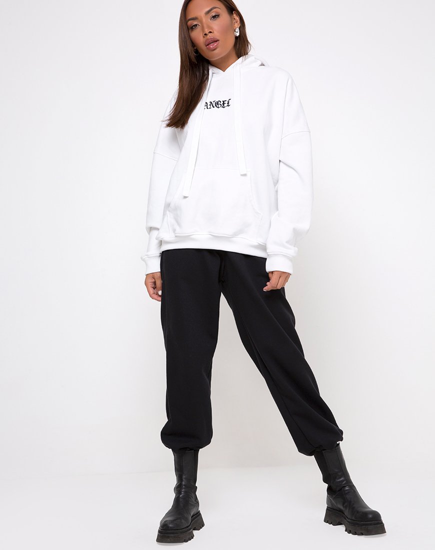 Bild von Oversize-Kapuzenpulli mit weißer Engelsstickerei