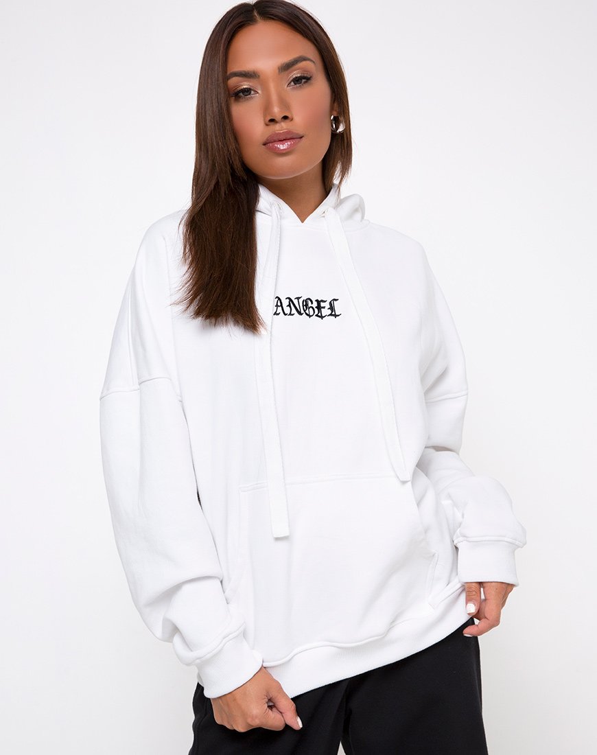 Bild von Oversize-Kapuzenpulli mit weißer Engelsstickerei