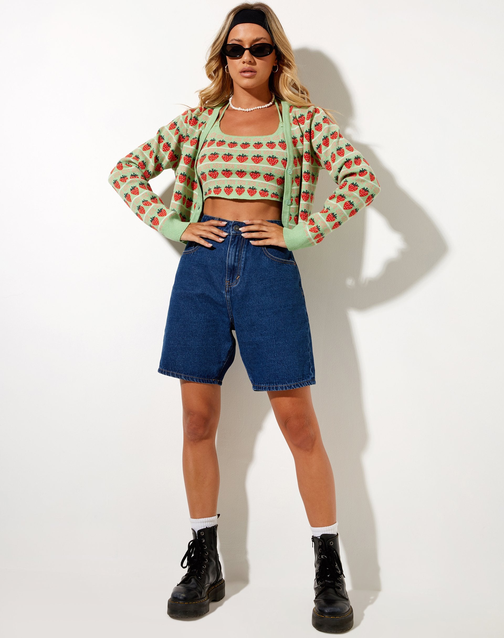 Image of Roe Crop Top in Mint String Of Strawberries