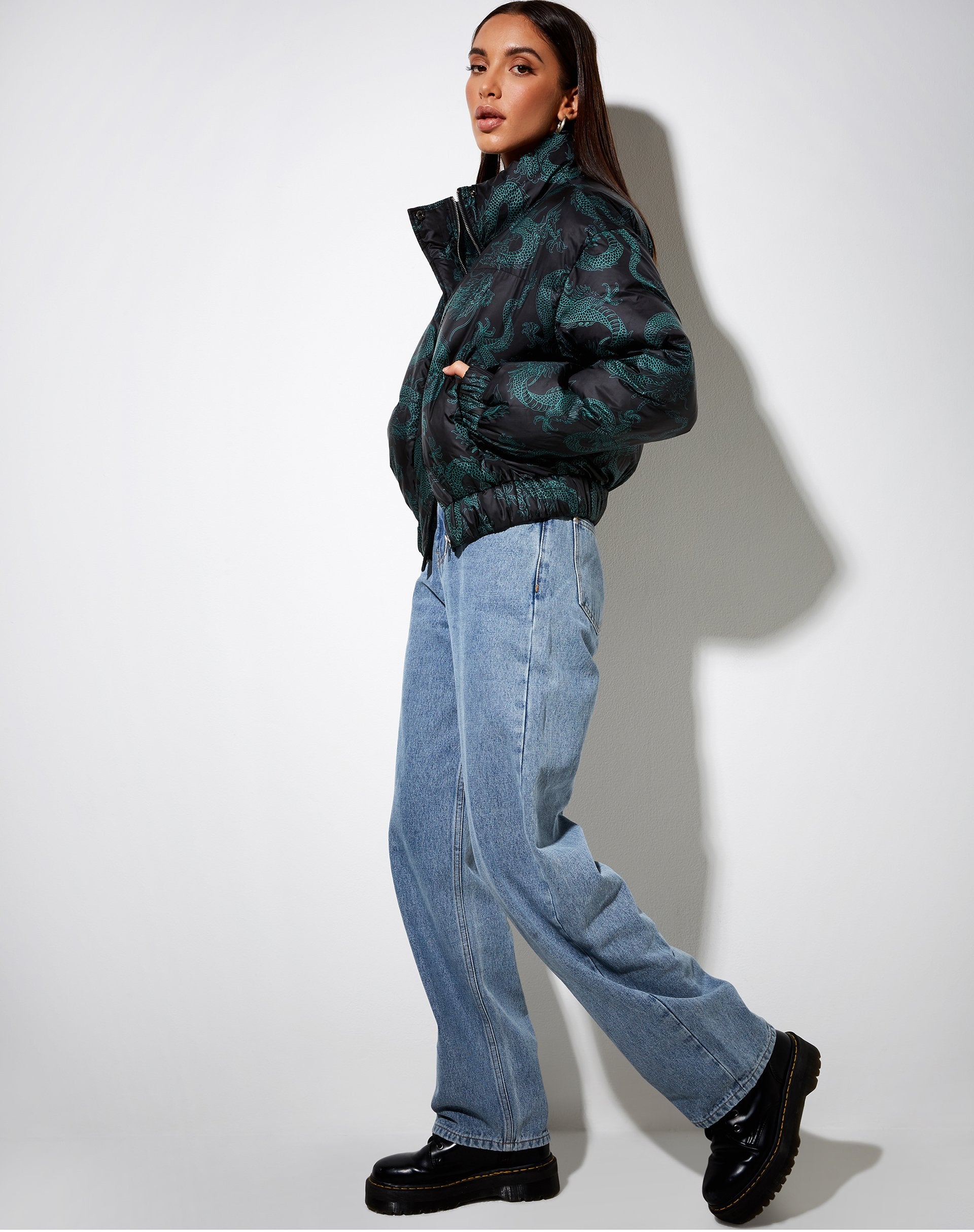 Image of Rohos Pufferjacke in Drachenblume Schwarz und Mint