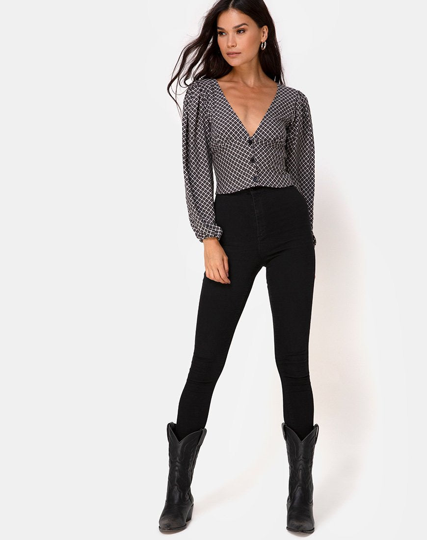 Image of Roma Langärmeliges Top in Check It Out Schwarz