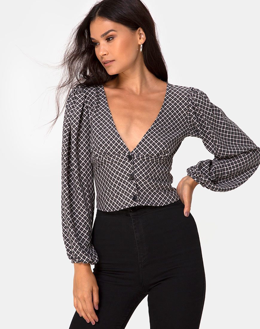 Roma Langarm-Top in Check It Out Schwarz