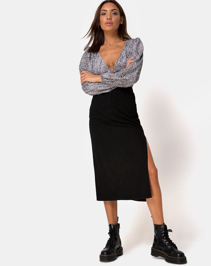 Image of Roma Langarm-Top in Leo Spot in Schwarz und Weiß