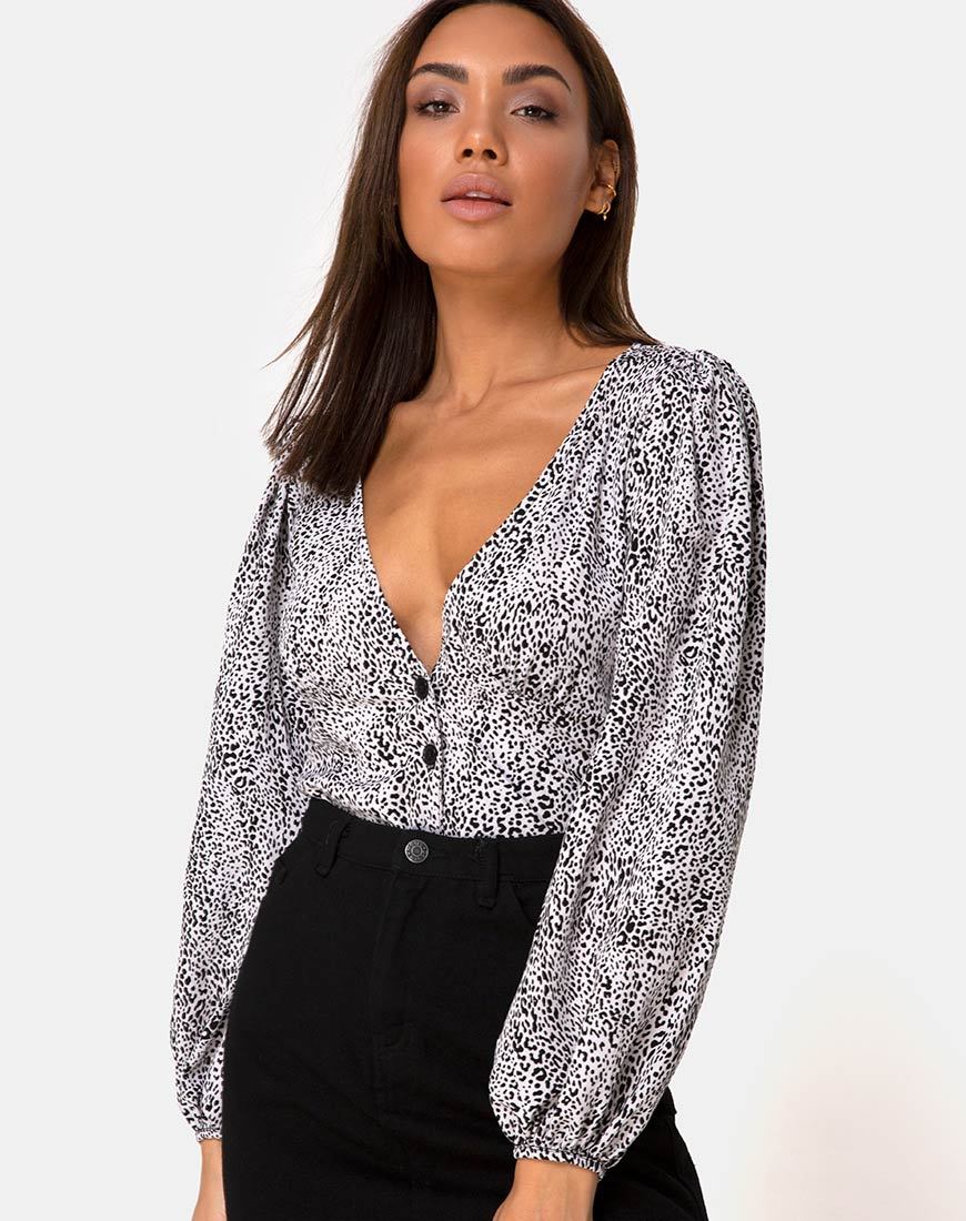 Roma Langarm-Top in Leo Spot in Schwarz und Weiß