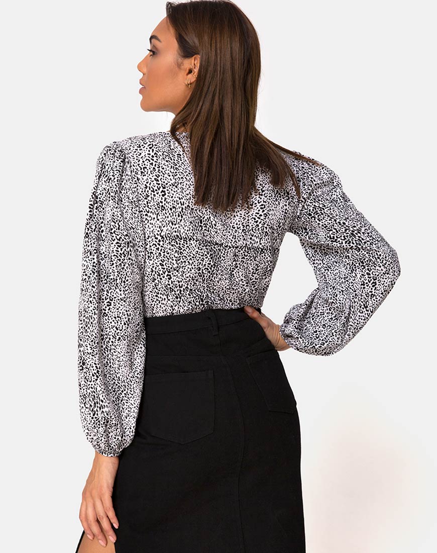 Roma Langarm-Top in Leo Spot in Schwarz und Weiß