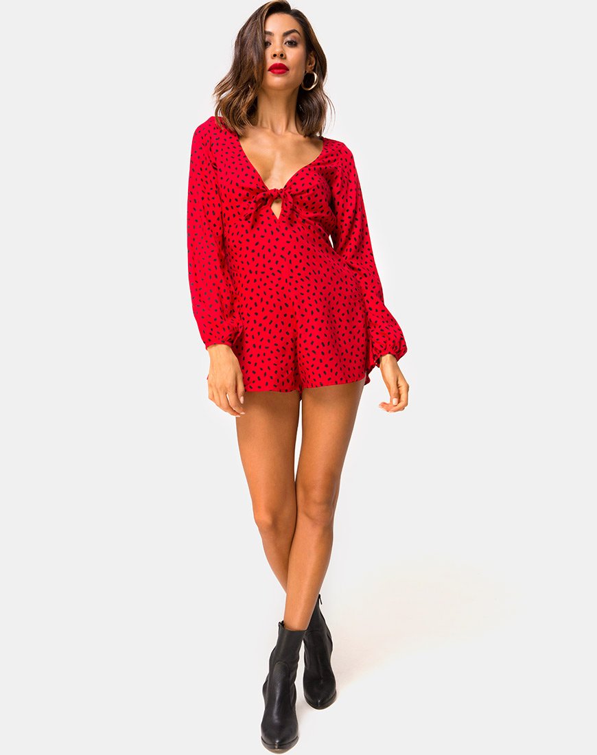 Bild von Romalo Playsuit in Mini Diana Dot Rot und Schwarz