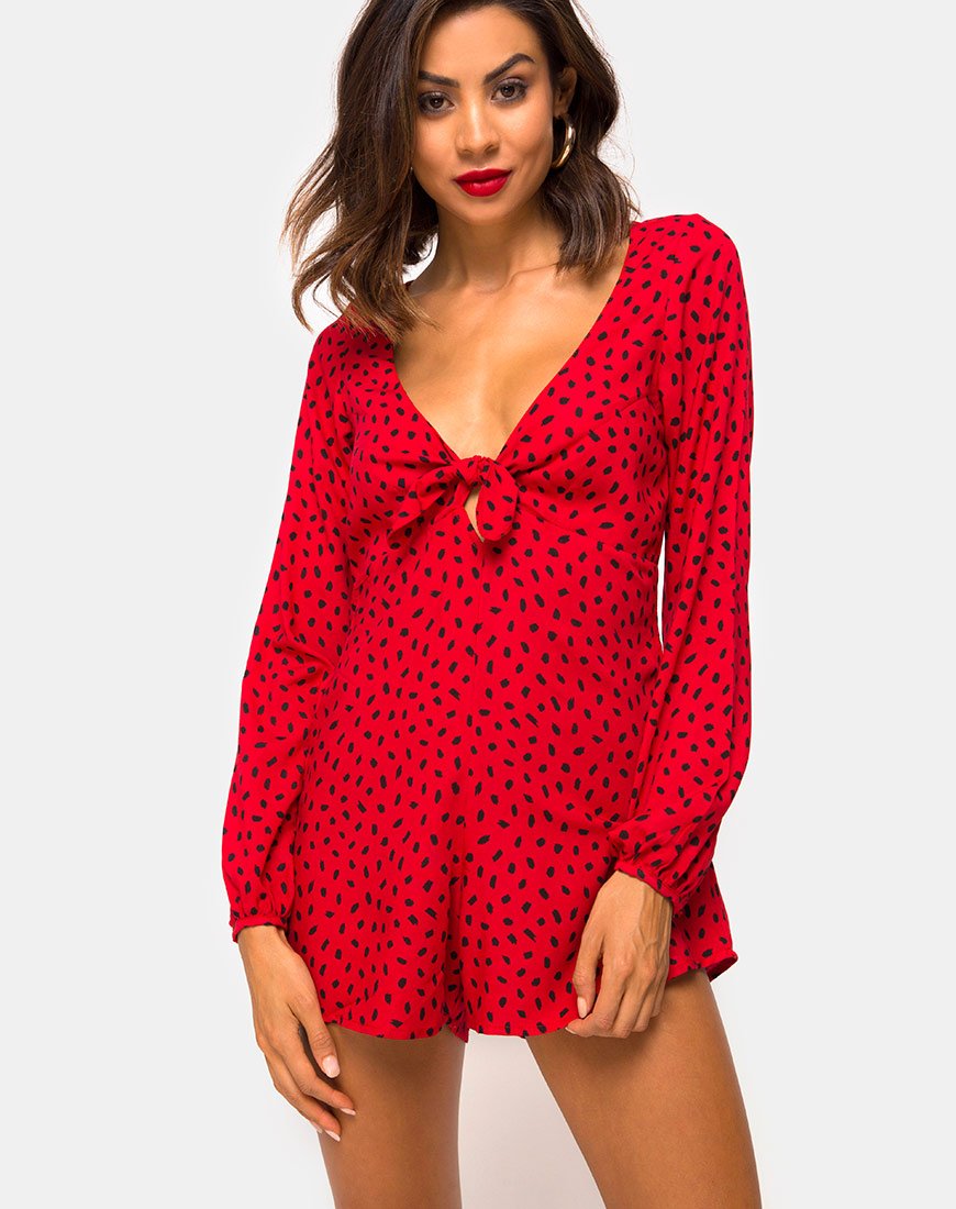 Bild von Romalo Playsuit in Mini Diana Dot Rot und Schwarz