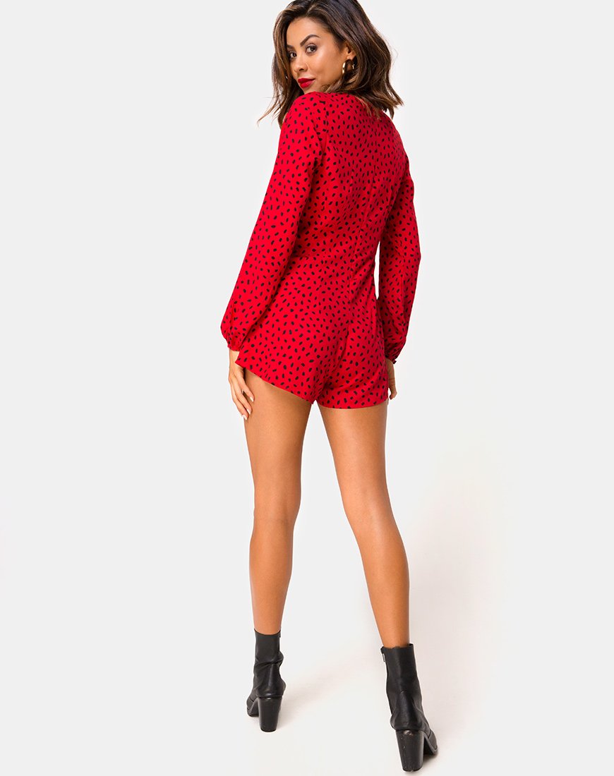 Bild von Romalo Playsuit in Mini Diana Dot Rot und Schwarz