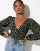Image of Romina Top aus fließender Blume Schwarz