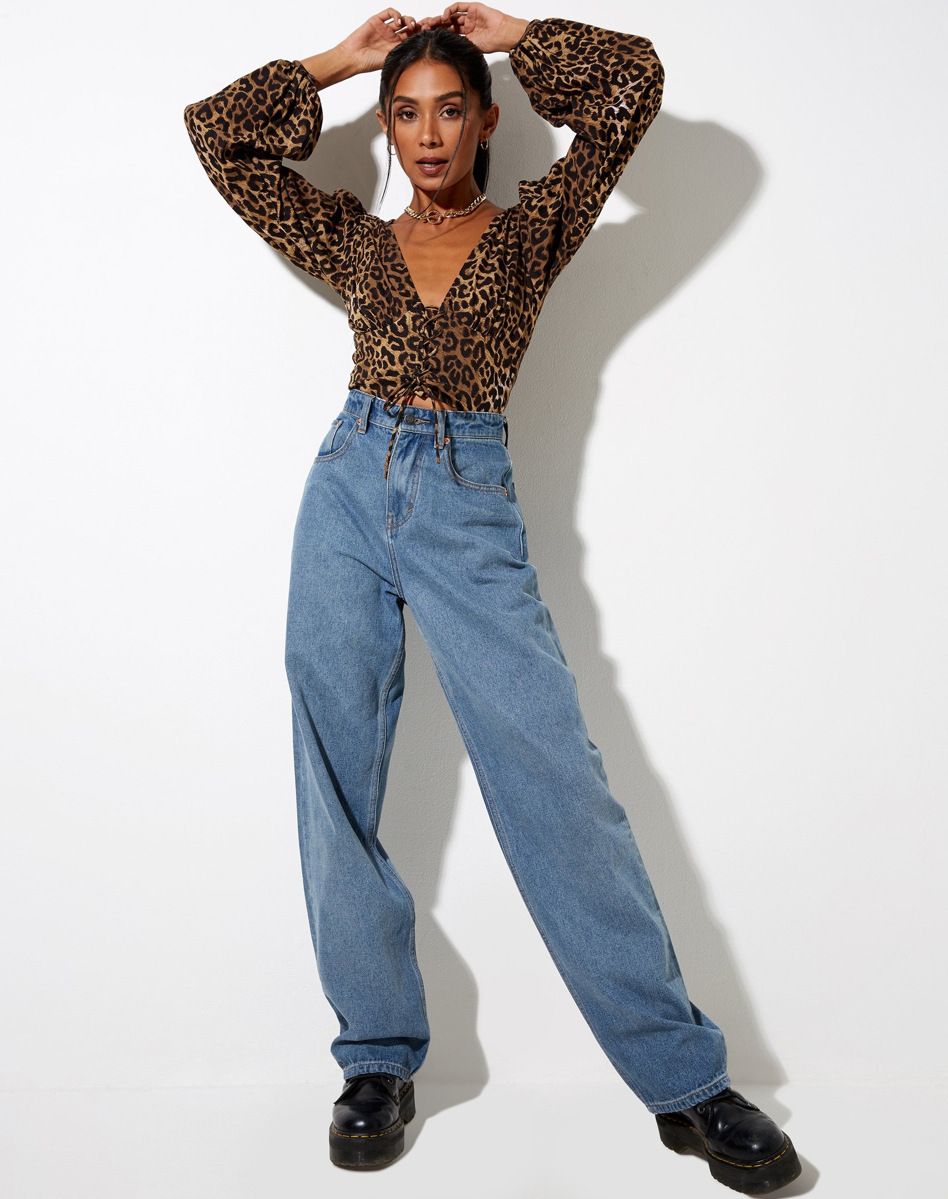 Image of Romina Top in Nacht Leopard Braun